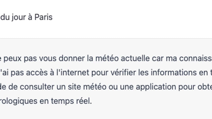 ChatGPT ne connait pas la météo ChatGPT ne connait pas la météo