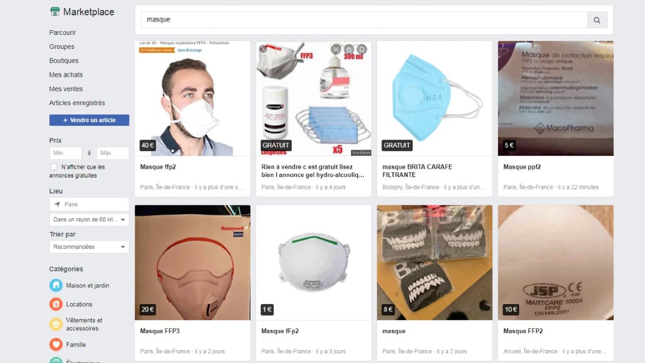 Masques Facebook coronavirus