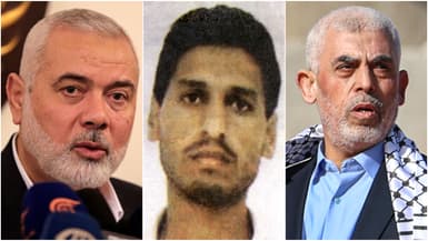 Les dirigeants du Hamas Ismaël Haniyeh, Mohammed Deif et Yahya Sinouar (montage)