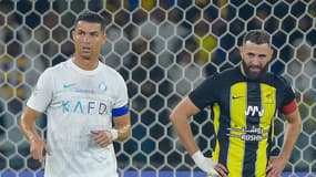 Cristiano Ronaldo and Karim Benzema in the Saudi Pro League match between Al-Ittiyad and Al-Nassr on December 26, 2023