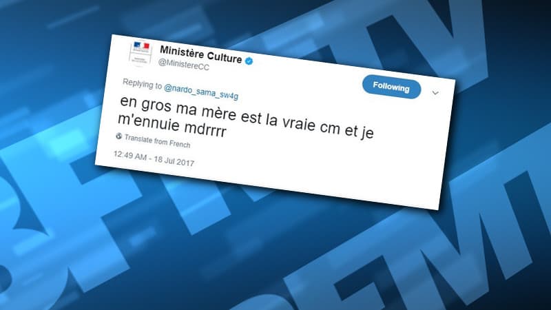 L'un des tweets postés dans la nuit du 17 au 18 juillet sur le compte Twitter officiel du ministère de la Culture. 