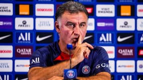 Christophe Galtier lors d'une conférence de presse au PSG 