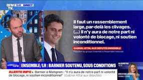 "Ni volonté de blocage, ni soutien inconditionnel": le message de Gabriel Attal aux députés Ensemble après sa rencontre avec Michel Barnier