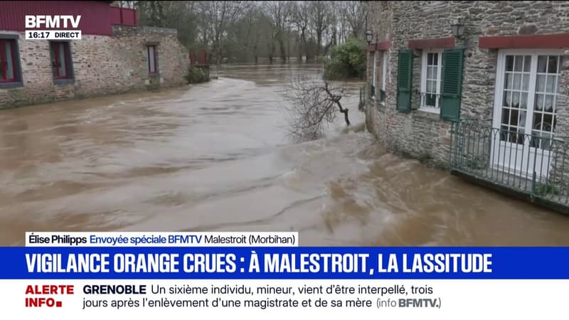 Crues: l’eau continue de monter à Malestroit, les habitants désemparés