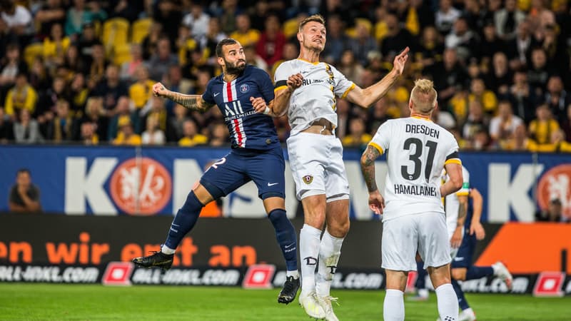 Jesé au duel lors du match amical Dresde-PSG, le 16 juillet 2019