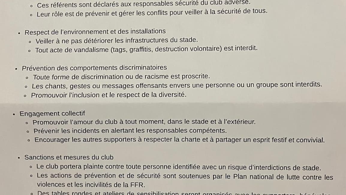 La charte des supporters mise en place par l'USAP (page 2).