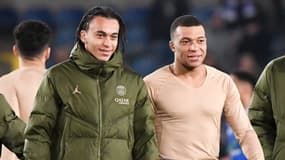Ethan Mbappé avec son frère Kylian après un match du PSG à Strasbourg, février 2024