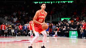 Zaccharie Risacher auteur d'un festival (33 points) lors de la victoire d'Atlanta face aux New York Knicks (121-116), le 6 novembre 2023