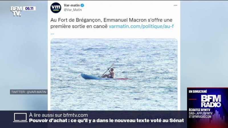 Emmanuel Macron aperçu sur un canoë au large de fort de Brégançon