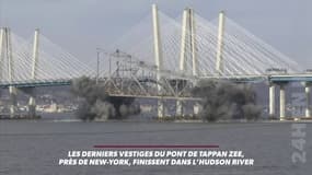 Les derniers vestiges du pont de Tappan Zee, près de New York, finissent dans l'Hudson River