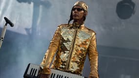 Le claviériste de Rammstein, Christian Lorenz, lors d'un concert du groupe en Allemagne en 2019.