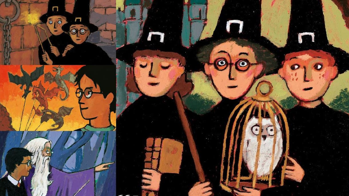 Quatre des sept couvertures d'origine de "Harry Potter"