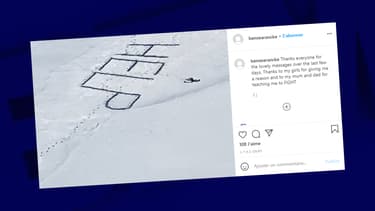 Le message tracé dans le sable par le surfeur néo-zélandais.