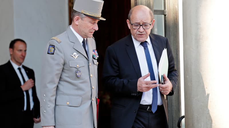 Jean-Yves Le Drian, alors ministre de la Défense, et le général de Villiers, en avril 2017. 