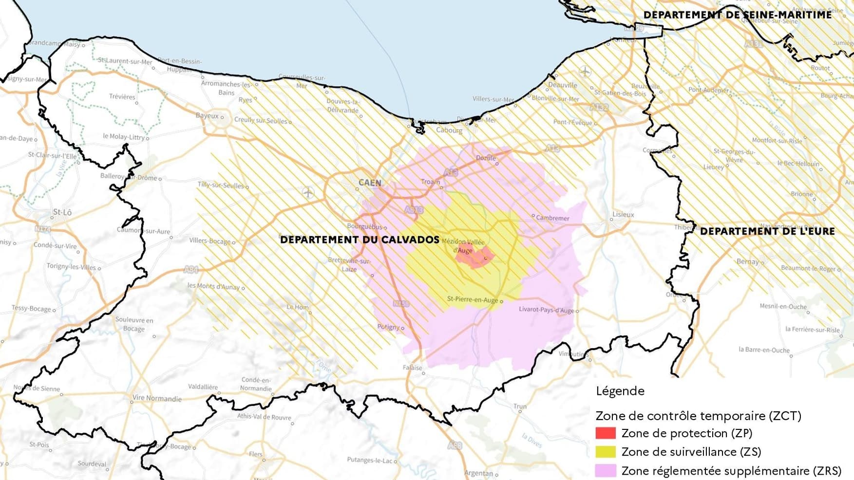 La carte des restrictions dans le Calvados