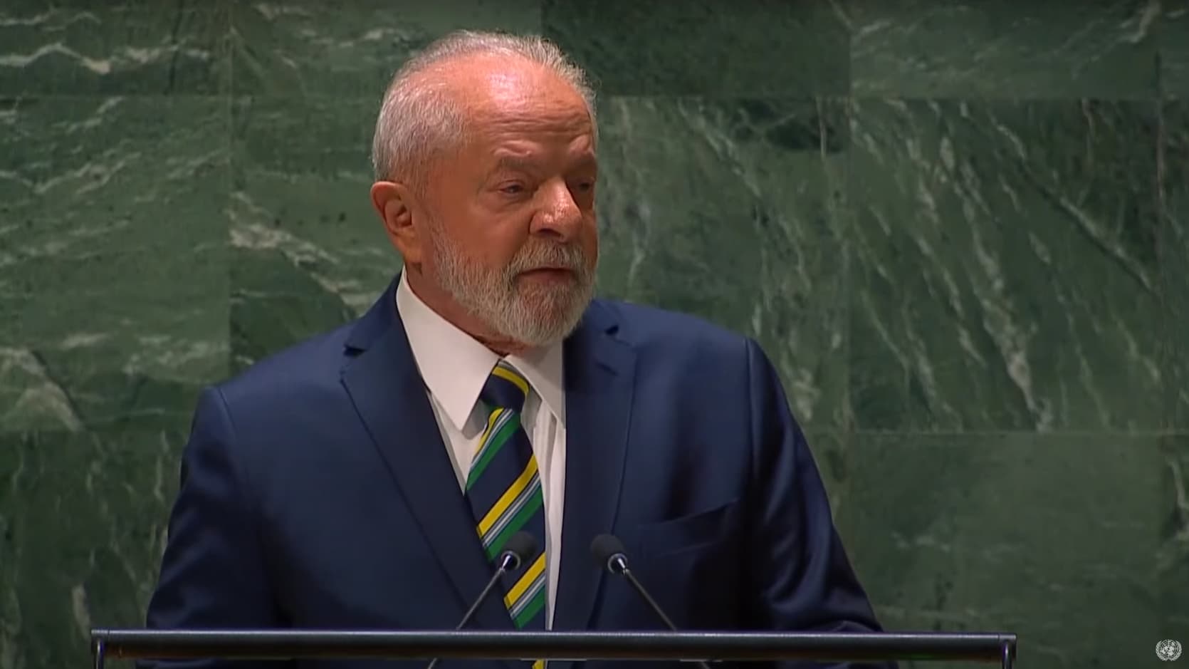 Le président brésilien Lula lors son discours au cours de l'Assemblée générale des Nations unies, le 19 septembre 2023 à New York. Le président brésilien Lula lors son discours au cours de l'Assemblée générale des Nations unies, le 19 septembre 2023 à New York.