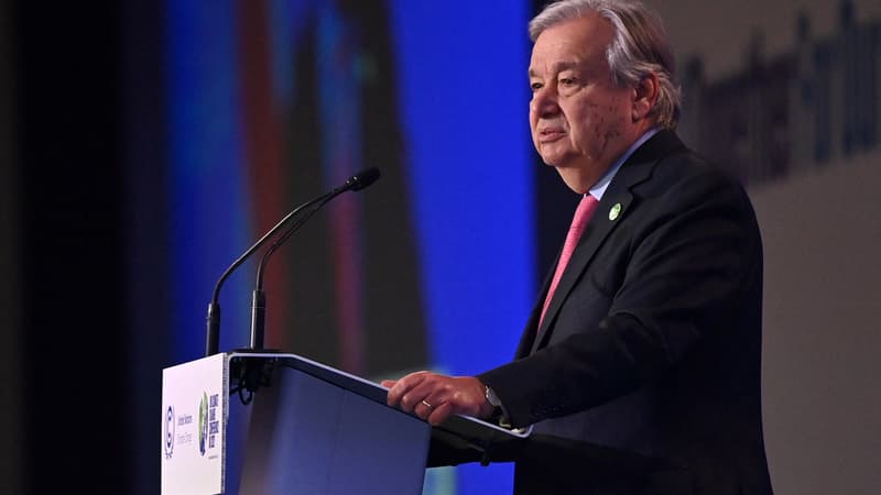 Le secrétaire général de l'ONU Antonio Guterres le 1er novembre 2021 à Glasgow pour l'ouverture de la COP26