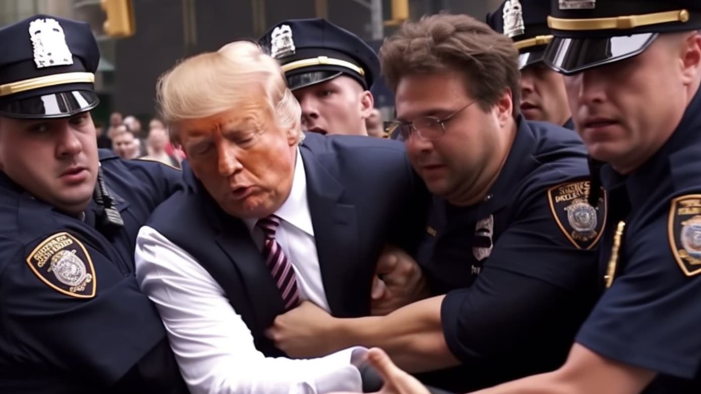 L'image de l'arrestation fictive de Donald Trump, générée par le logiciel Midjourney