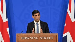 Le ministre britannique des Finances Rishi Sunak lors d'une conférence de presse à Downing Street, le 3 février 2022 à Londres