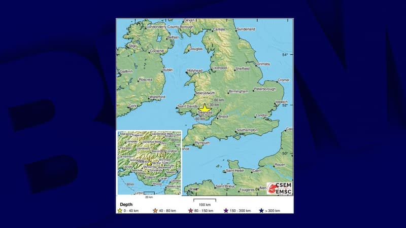 Un tremblement de terre d'une magnitude entre 3,8 et 4,2 a été enregistré au nord de Cardiff dans le Pays de Galles, le 24 février 2023