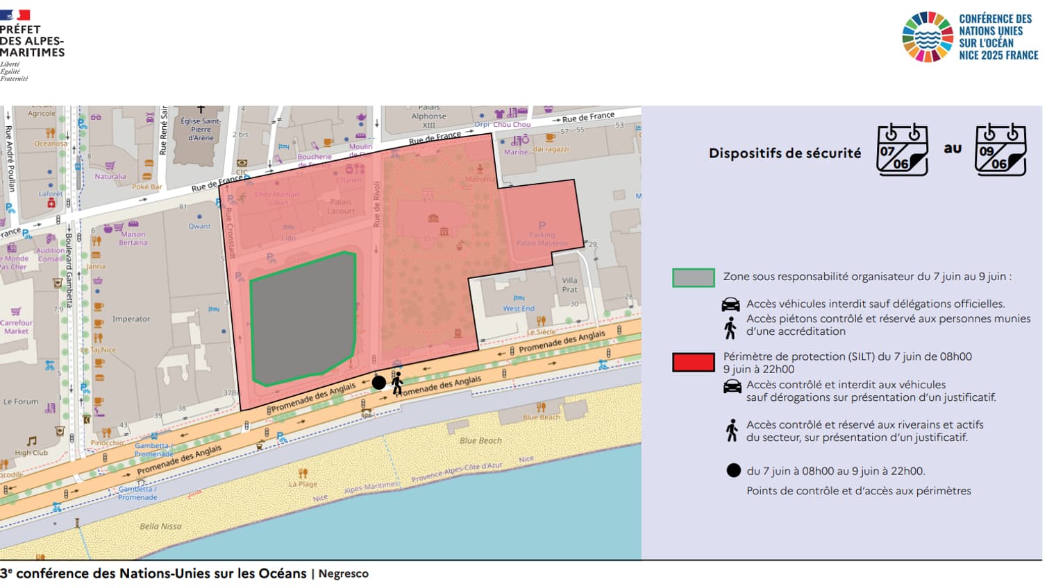 Le dispositif de sécurité autour du Negresco, à Nice, lors de l'ONOC, du 9 au 13 juin 2025.