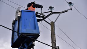 Image d'illustration: un technicien sur un pylône électrique.