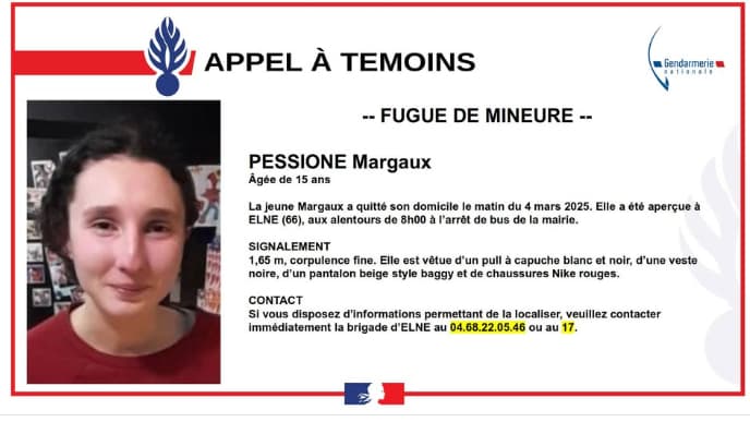 Une adolescente de 15 ans a fugué depuis le mardi 4 mars.
