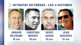 Les quatre victimes des attaques de Trèbes et Carcassonne. 