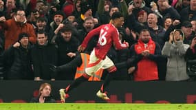 Amad Diallo célèbre son triplé lors du match Manchester United-Southampton (3-1, Premier League), le 16 janvier 2025