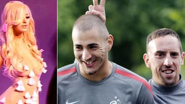 Zahia Dehar, et les footballeurs français Franck Ribéry et Karim Benzema relaxés jeudi 30 janvier 2014.