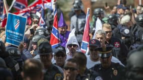 Des partisans du Ku Klux Klan manifestent le 8 juillet 2017 à Charlottesville en Virginie