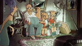 La famille Simpson réunie pour le "couch gag" de fin de générique, revisités par Sylvain Chomet.