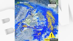 Une visualisation du passage de la tempête Bert au Royaume-Uni et en Irlande le 23 novembre 2024, publiée par l'Office de météorologie britannique.