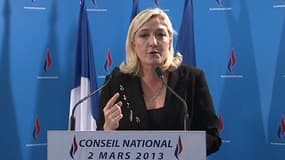 Marine Le Pen, samedi, au Conseil national de son parti.