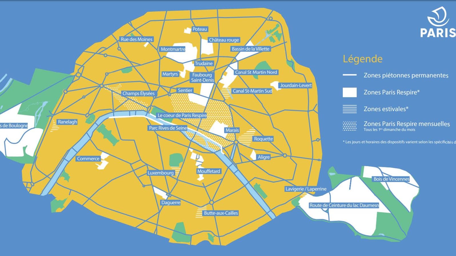 La carte des zones Paris Respire. La carte des zones Paris Respire.