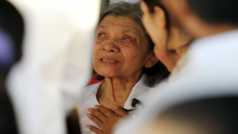 Ieng Thirith lors de l'enterrement d'un dignitaire Khmer rouge, le 21 mars 2013.