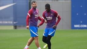 Ousmane Dembélé et Sergio Agüero à l'entraînement le 29 octobre