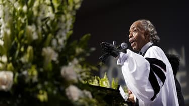Le révérend Al Sharpton lors des obsèques, mardi au Texas, de George Floyd.
