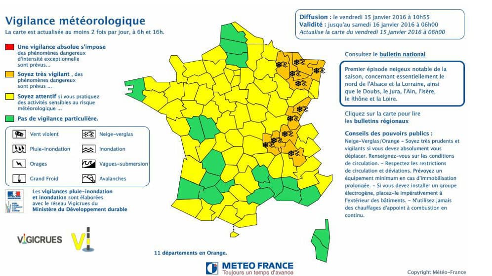 Carte de vigilance de Météo-France.