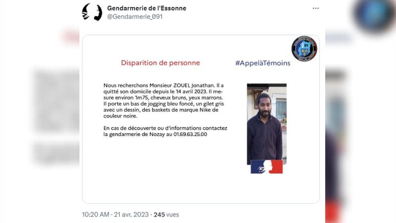La gendarmerie de Nozay est à la recherche d'un homme qui n'a plus donné signe de vie depuis qu'il a quitté son domicile le vendredi 14 avril dernier. 