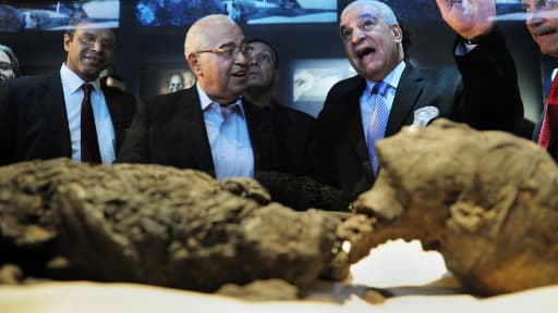 Un réplique de la momie de Toutankhamon exposée à New York le 21 avril 2010.