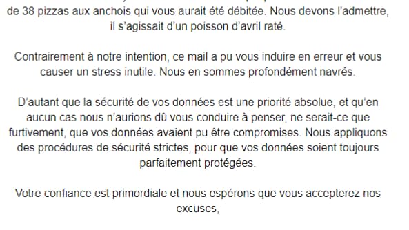 Le mot d'excuse de Deliveroo