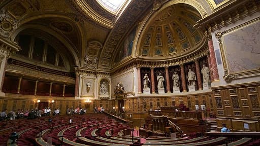 L'hémicycle du Sénat, dans le palais du Luxembourg à Paris.