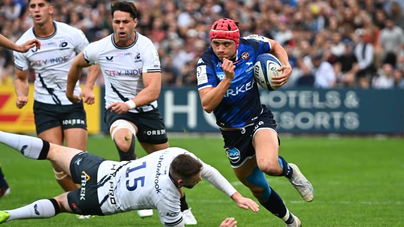 Louis Bielle-Biarrey lors du match de Champions Cup entre l'UBB et les Saracens, 6 avril 2024