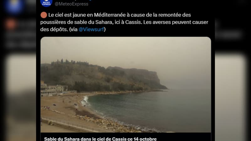 Un nuage de sable du Sahara qui a touché le sud-est de la France lundi 14 octobre 2024.