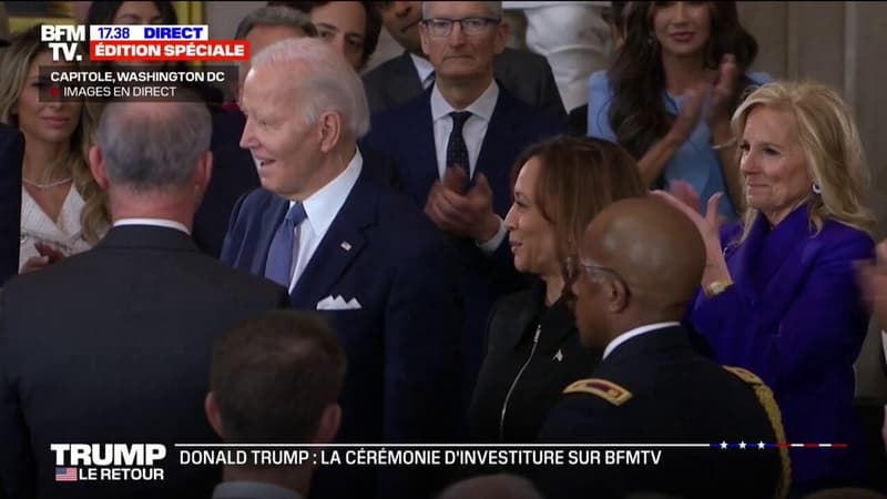 Investiture de Donald Trump: l'entrée de Joe Biden et Kamala Harris dans la rotonde du Capitole