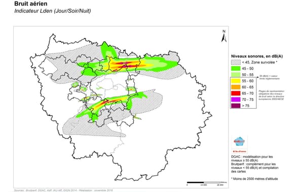 Les niveaux sonores sur l'Ile-de-France en décibel sur la journée Les niveaux sonores sur l'Ile-de-France en décibel sur la journée