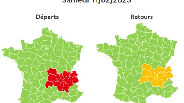 La journée est classée rouge dans le sens des départs en Auvergne-Rhône-Alpes, jaune dans le sens des retours. La journée est classée rouge dans le sens des départs en Auvergne-Rhône-Alpes, jaune dans le sens des retours.