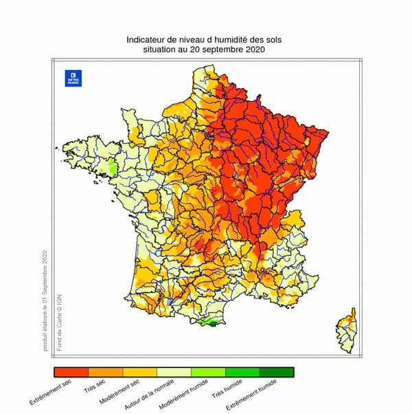Carte de l'état de la sécheresse en France au 20 septembre 2020