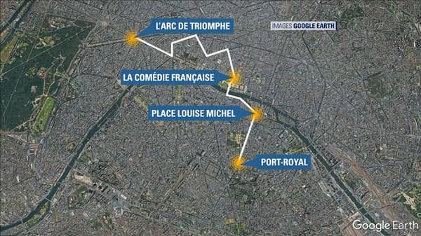 Le tracé de la manifestation du 9 mars 2019 à Paris. 